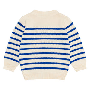 Unisex Cream and Blue Stripe Knit Cardigan