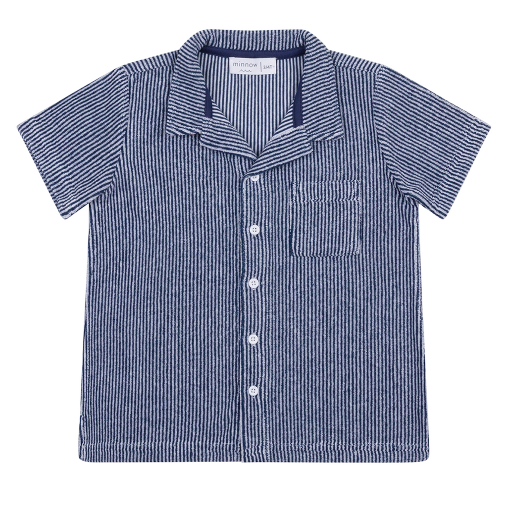 Boy’s Navy Stripe French Terry Button Up