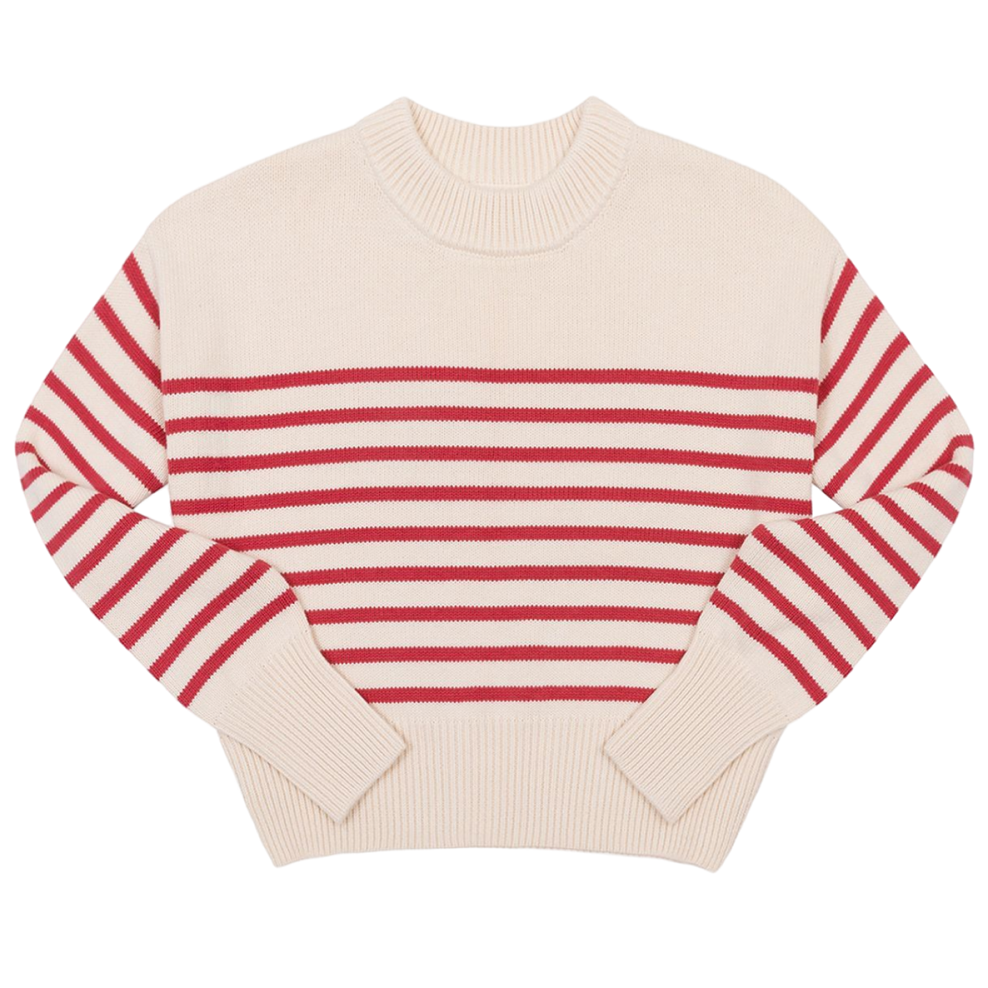 Women's Cream and Red Stripe Cropped Sweater