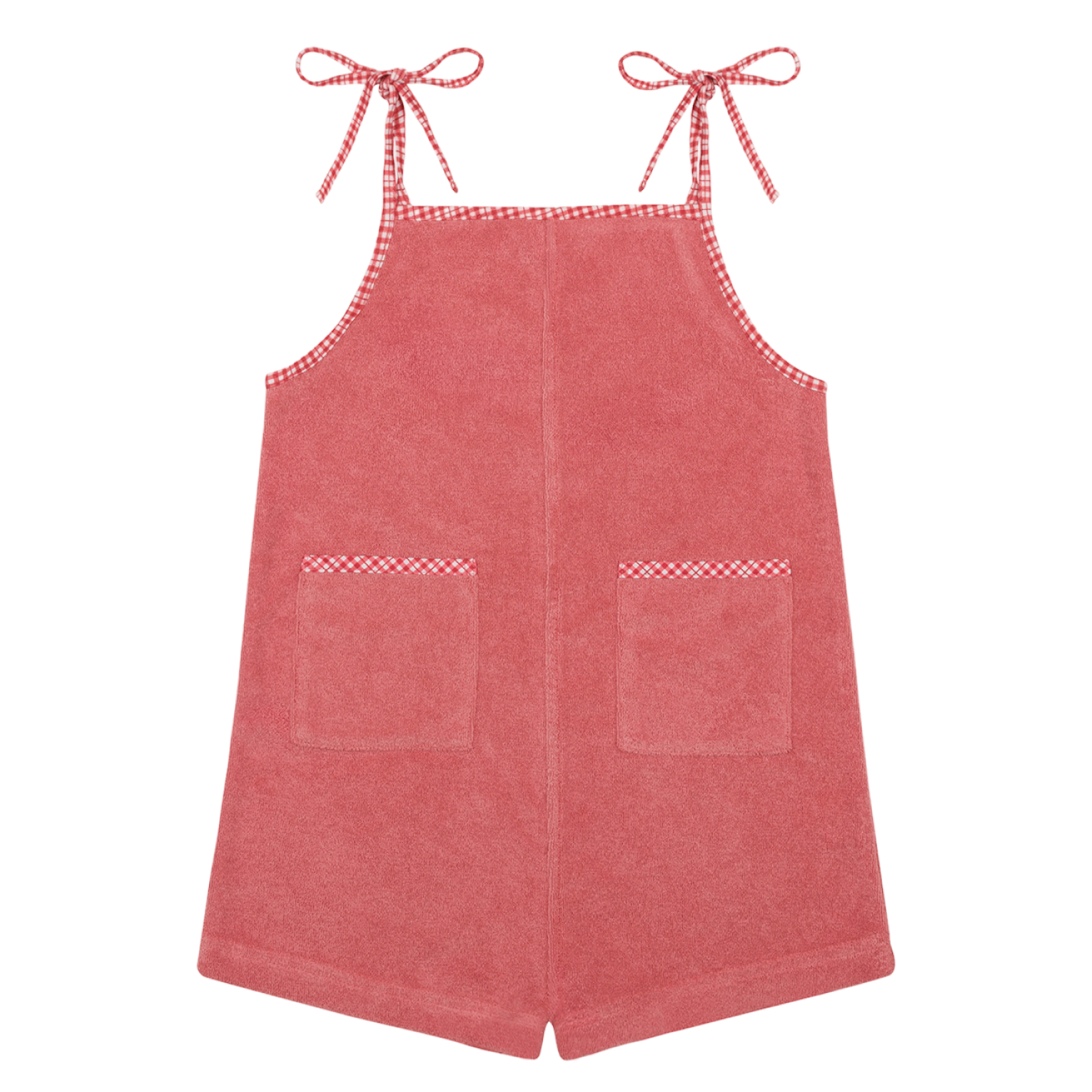 Girl’s Poppy Red French Terry Romper with Tie Straps