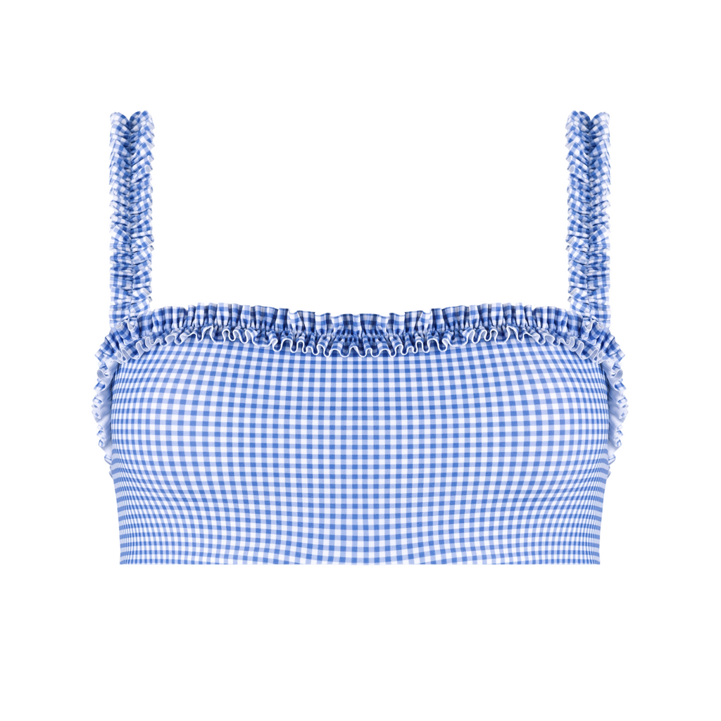 Women's Sky Blue Gingham Bandeau Bikini Top
