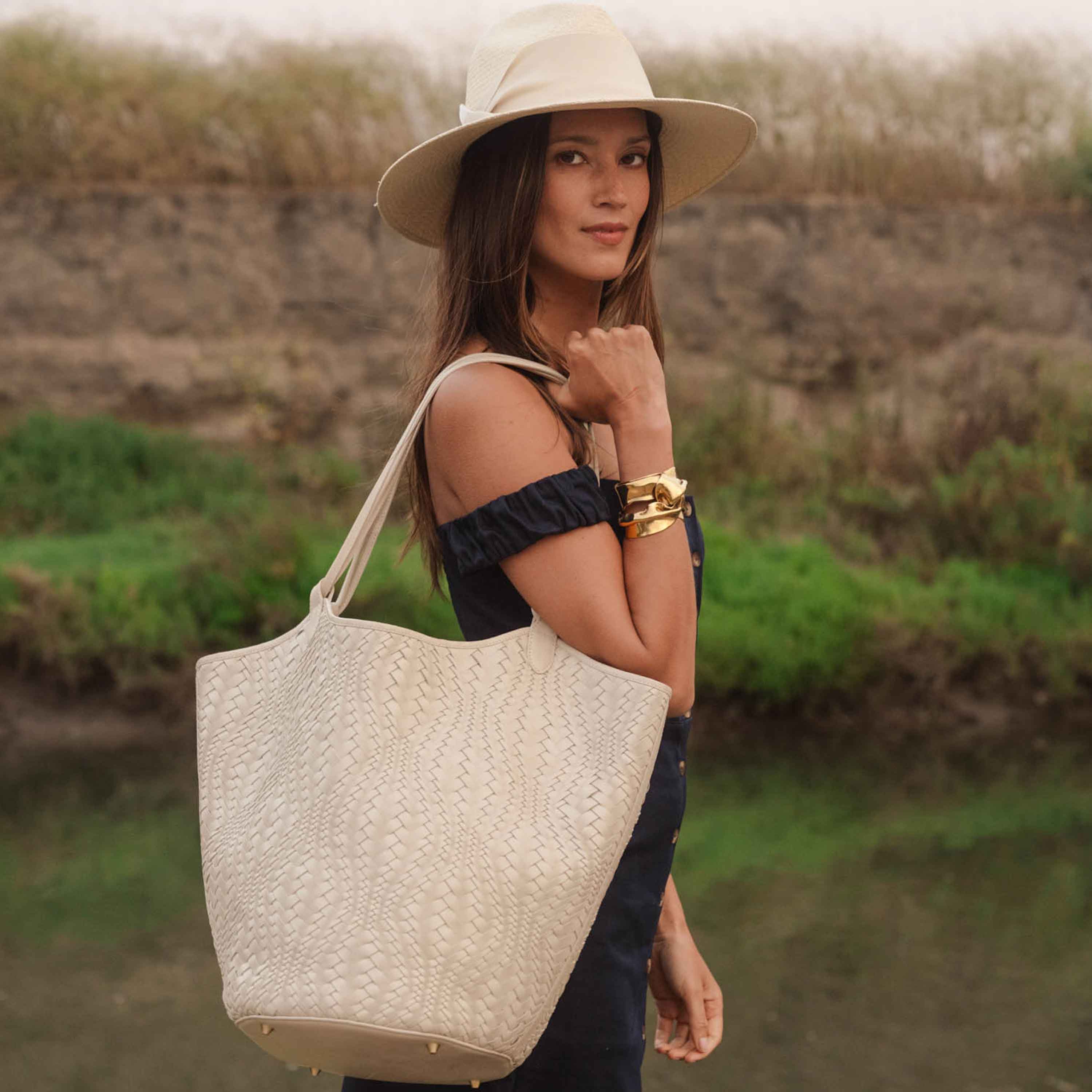 Flow Woven Large Tote in Ivory