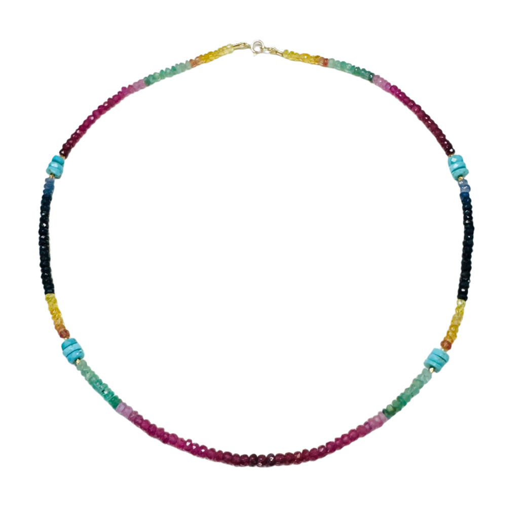 Sapphire Necklace With Turquoise And Gold Beads