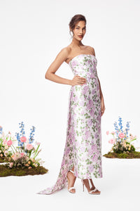 The Gabrielle Gown with Detachable Train in Pink & Green