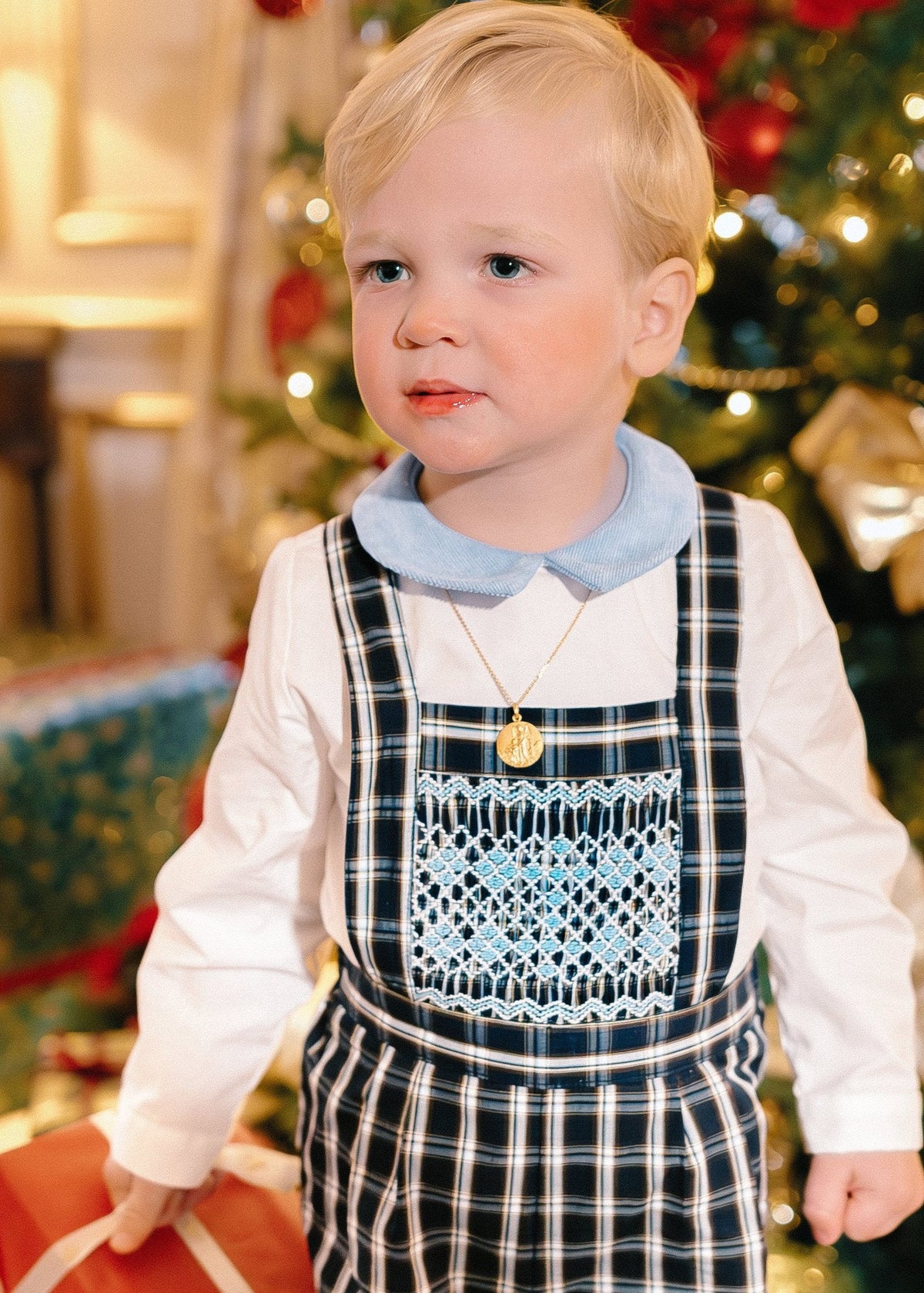 George Navy Tartan Boy Dungaree & Shirt