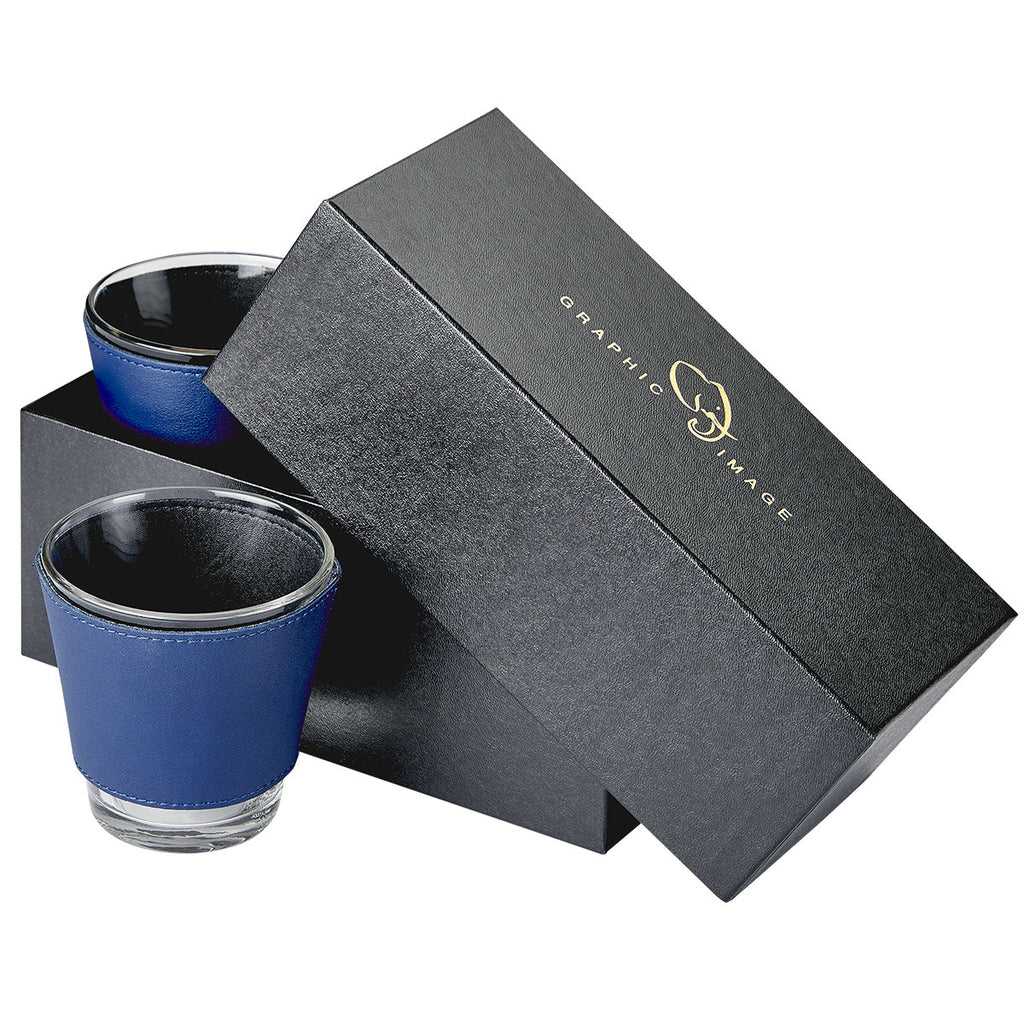 Leather Wrapped Glass Set in Blue