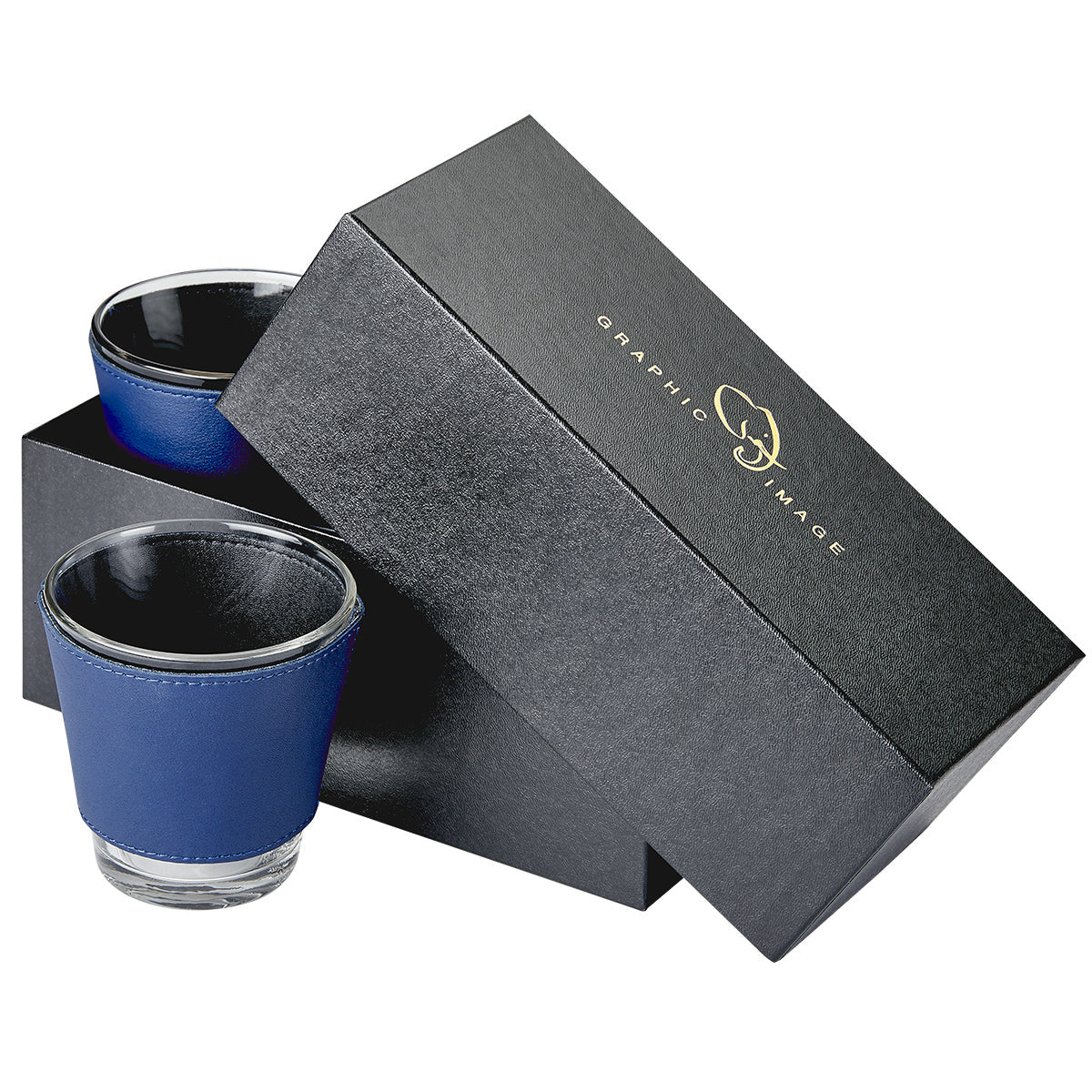 Leather Wrapped Glass Set in Blue