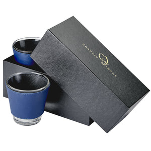Leather Wrapped Glass Set in Blue
