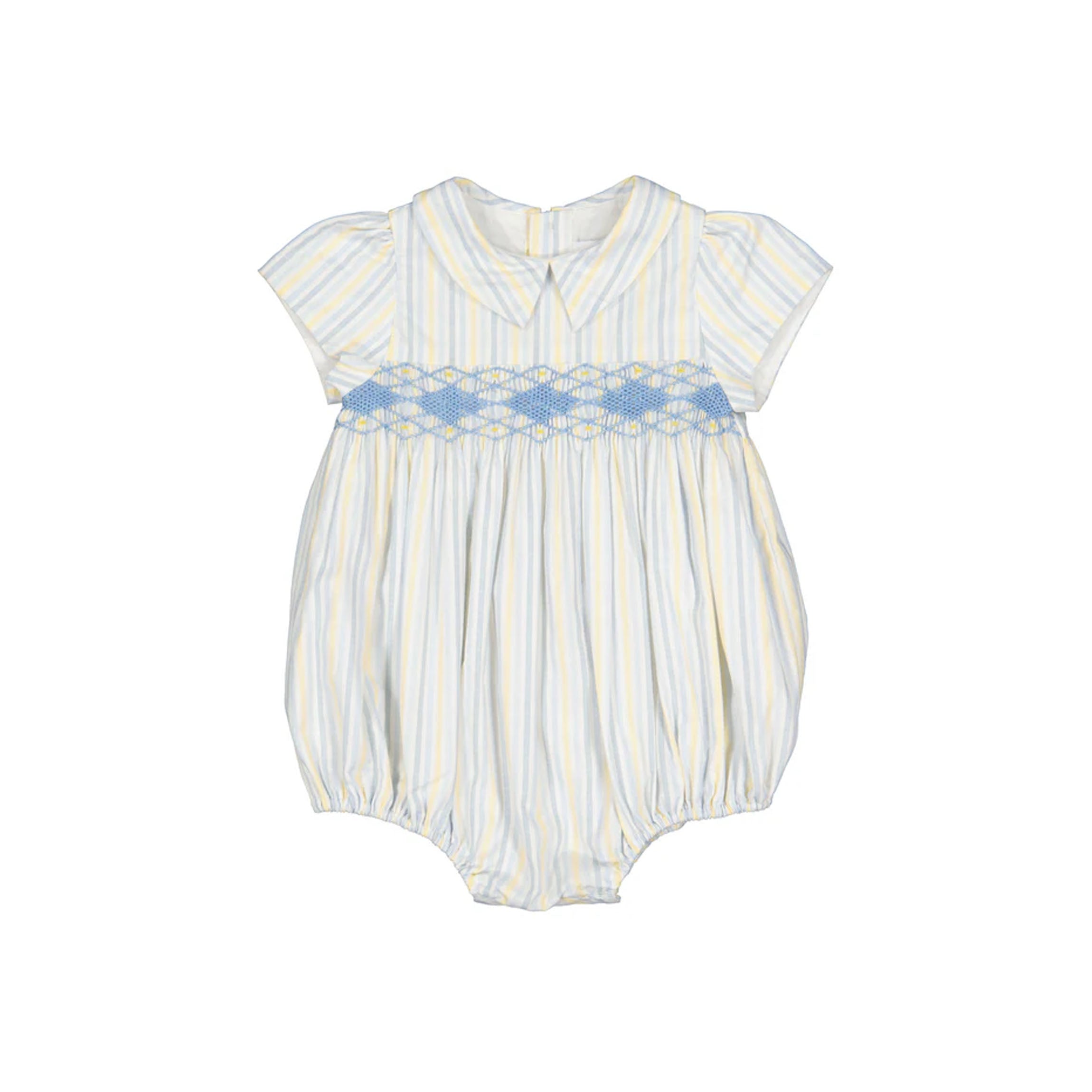 George Yellow Blue Stripe Smocked Bubble Romper