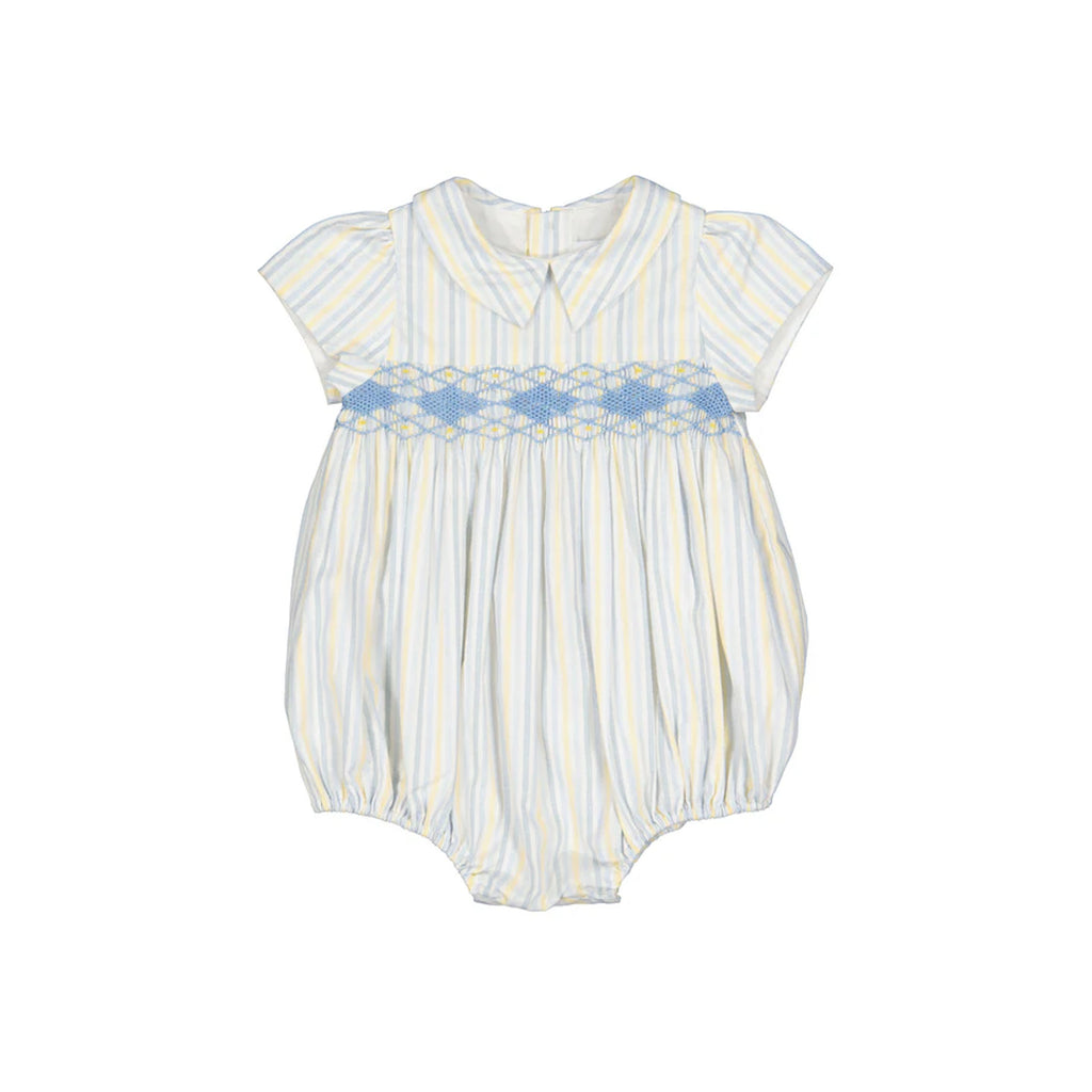 George Yellow Blue Stripe Smocked Bubble Romper
