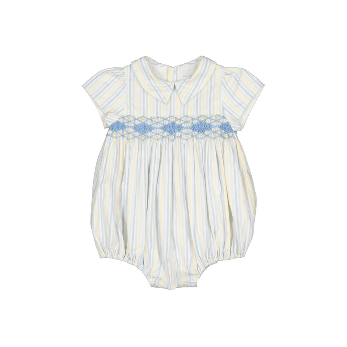 George Yellow Blue Stripe Smocked Bubble Romper