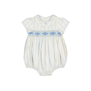 George Yellow Blue Stripe Smocked Bubble Romper
