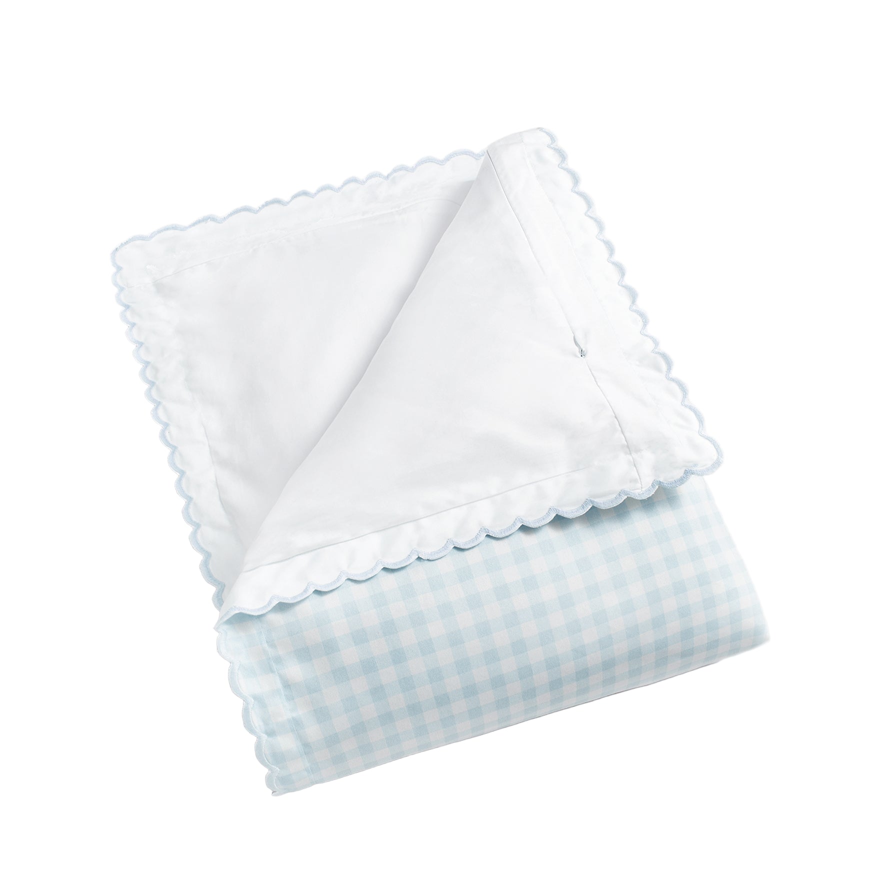 folded blue gingham baby duvet