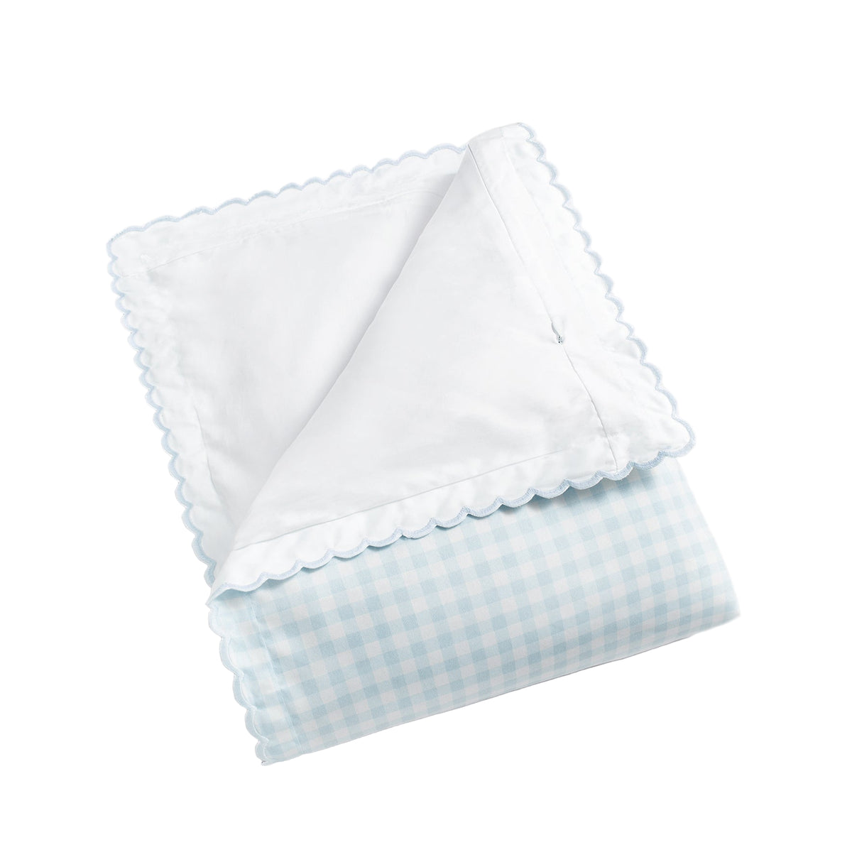 folded blue gingham baby duvet