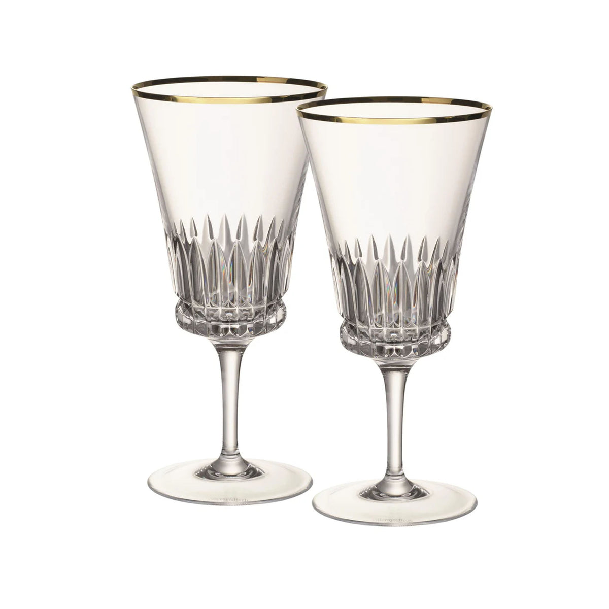 Grand Royal Gold Water Goblet Pair in Clear & Gold