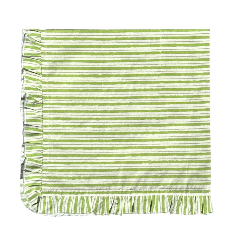 Ruffle Napkin in Green Stripes, Set of 4
