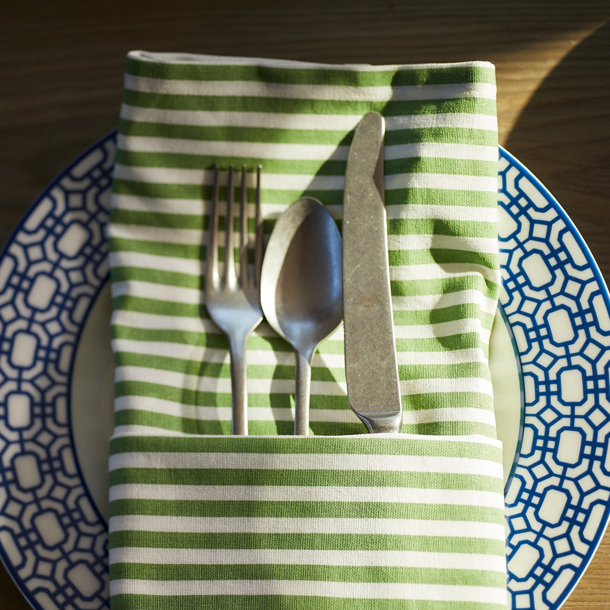 Pinstripe Dinner Napkins in Green, Set of 4