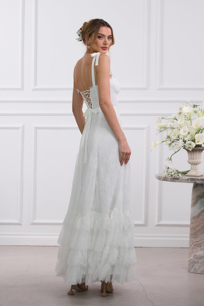 The Harmony Dress in White Chantilly Lace