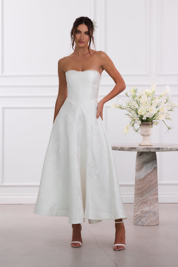 The Hazel Dress in White Baroque Floral