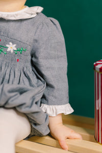 Heidi Grey Long Sleeve Smocked Bubble