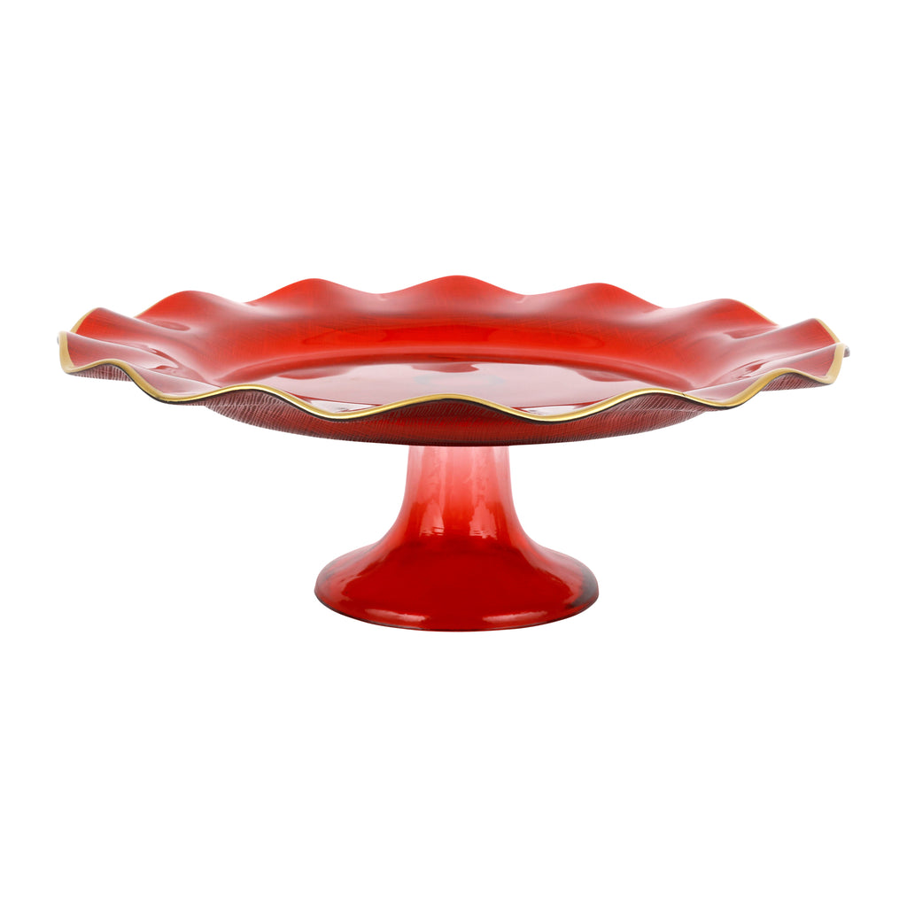 Holiday Glass Cake Stand in Red