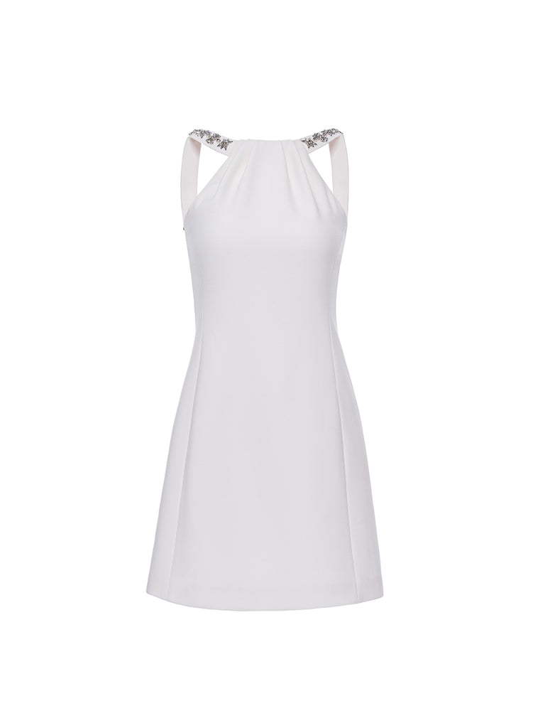 Eileen Short Dress White Embellished Crepe