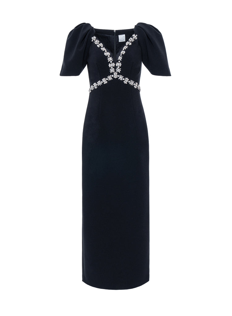 Myrna Dress Black Embellished Crepe