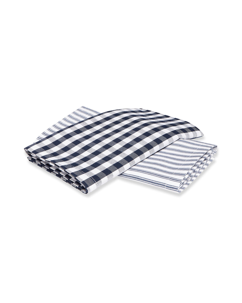 Navy French Ticking & Navy Gingham Tea Towel Set