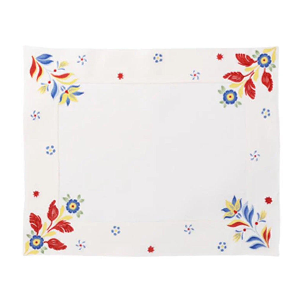 Hand-Embroidered Floral Placemats in Red Multi, Set of Two