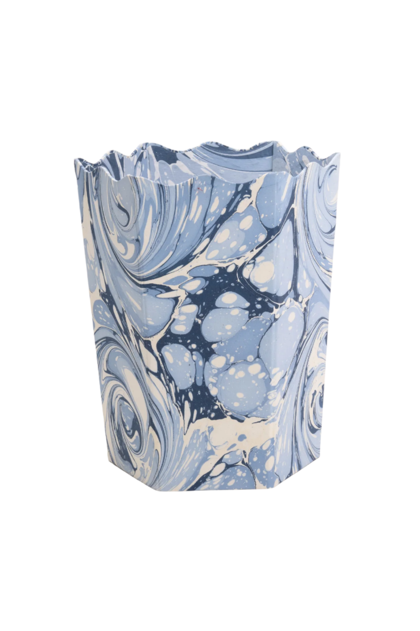 Hand-Marbled Scallop Waste Bin / Storage Bin in Ocean Wave