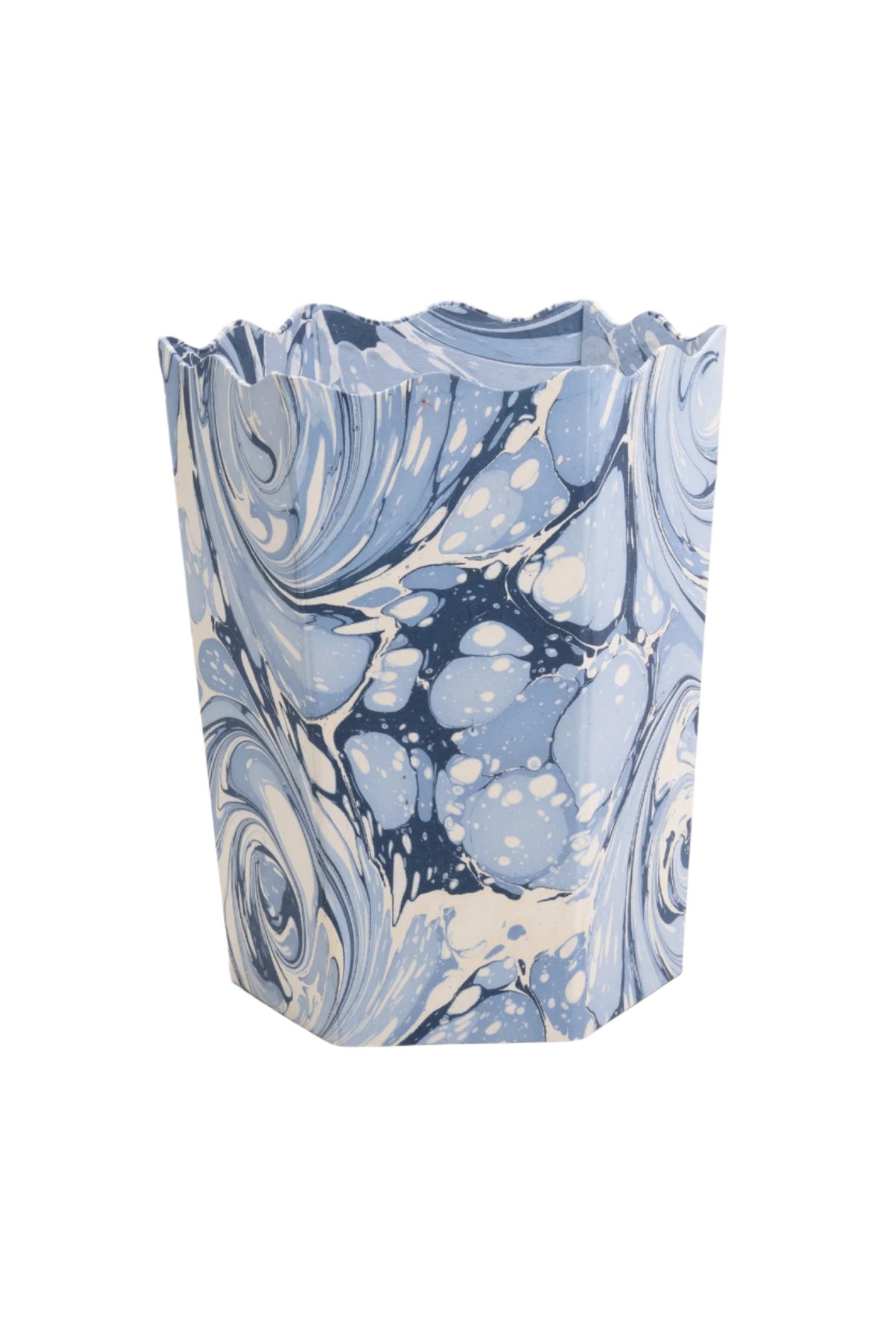 Hand-Marbled Scallop Waste Bin / Storage Bin in Ocean Wave
