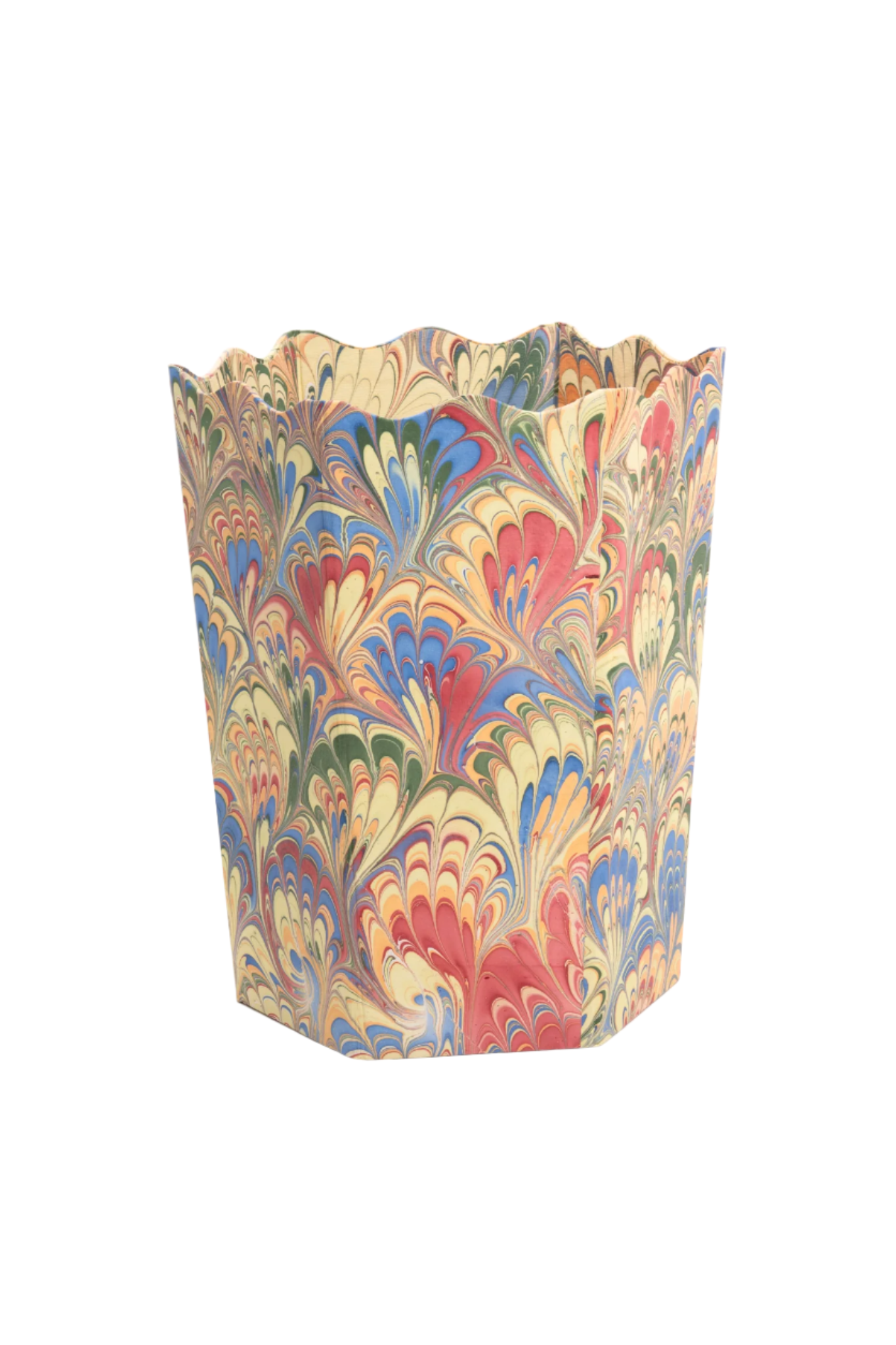Hand-Marbled Scallop Waste Bin / Storage Bin in Multicolor