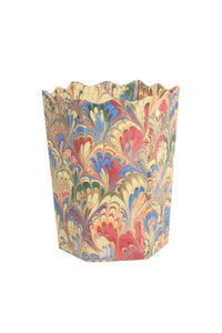 Hand-Marbled Scallop Waste Bin / Storage Bin in Multicolor