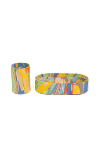Hand-Marbled Desk Tray & Pencil Holder Organizer in Rainbow Marbling