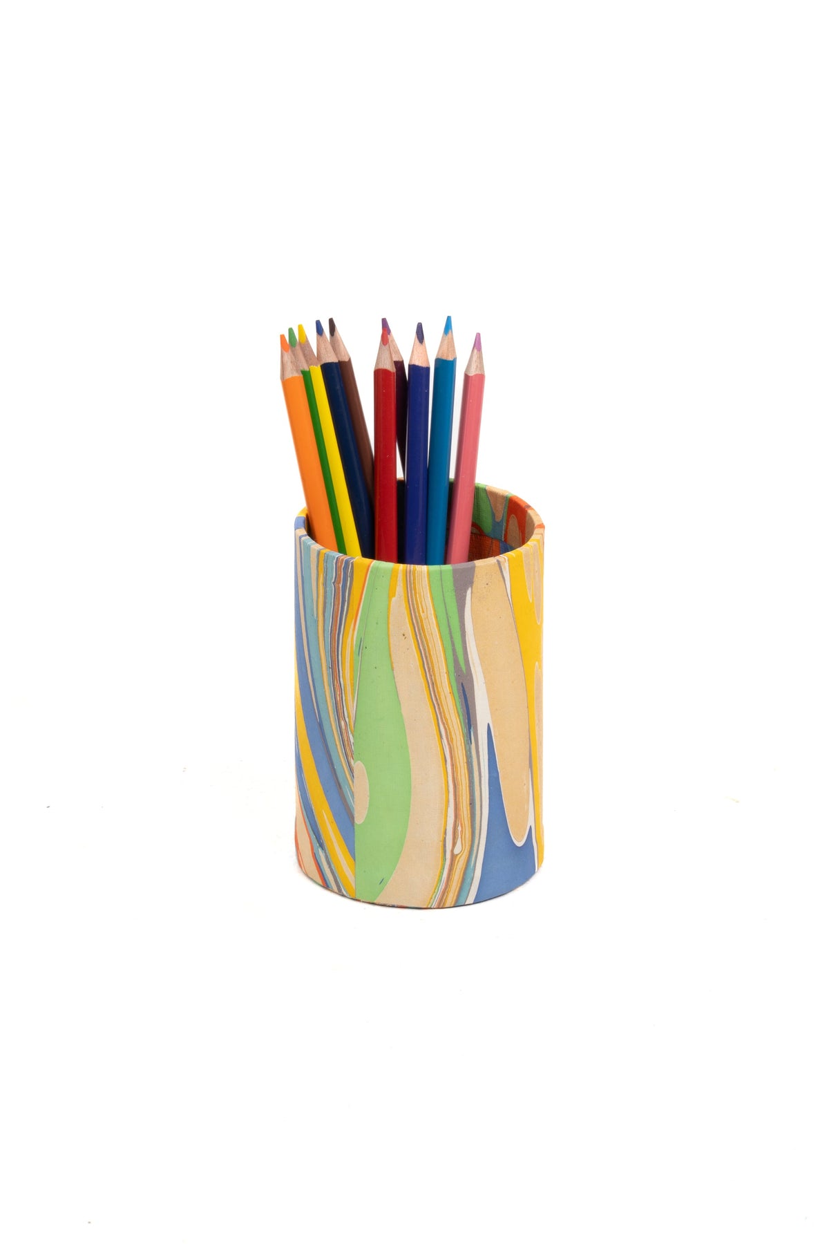 Hand-Marbled Desk Tray & Pencil Holder Organizer in Rainbow Marbling