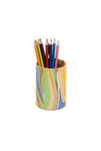 Hand-Marbled Desk Tray & Pencil Holder Organizer in Rainbow Marbling