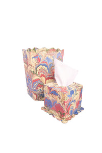 Hand-Marbled Scallop Tissue Box Cover in Multicolor