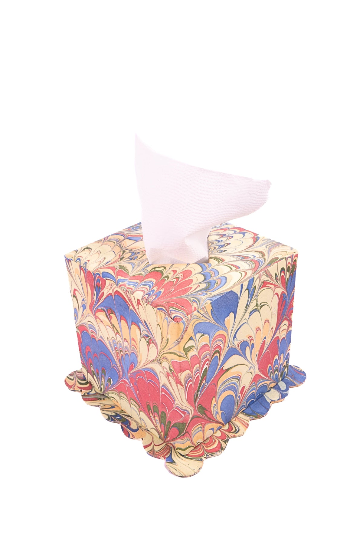 Hand-Marbled Scallop Tissue Box Cover in Multicolor
