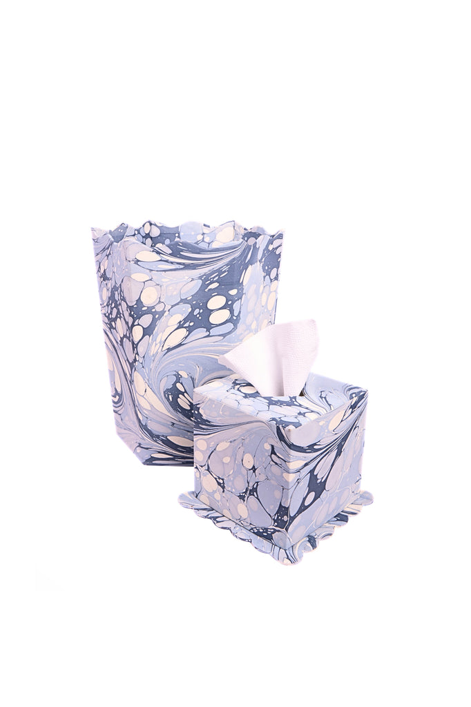 Hand-Marbled Scallop Waste Bin / Storage Bin in Ocean Wave