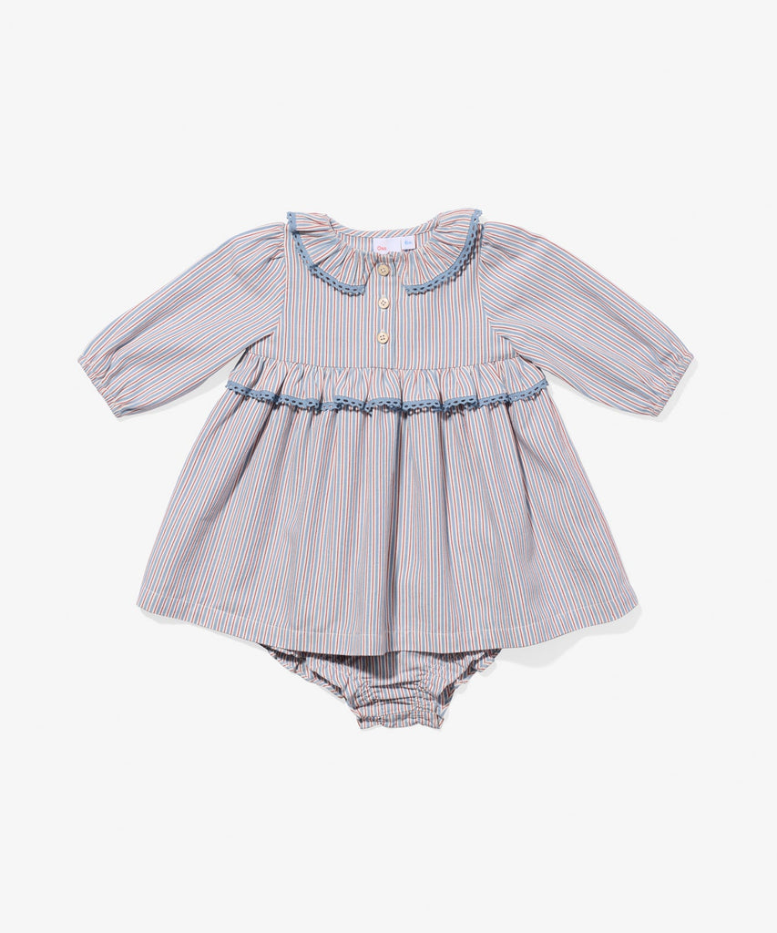 Hannah Baby Dress in Indigo Linen Stripe