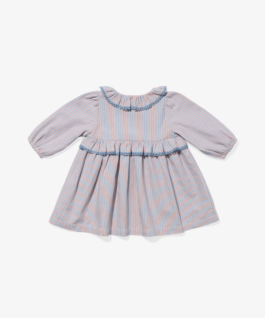 Hannah Baby Dress in Indigo Linen Stripe