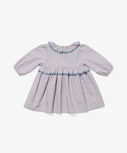 Hannah Baby Dress in Indigo Linen Stripe