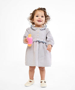 Hannah Baby Dress in Indigo Linen Stripe
