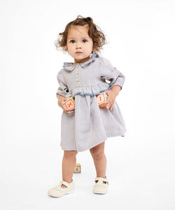 Hannah Baby Dress in Indigo Linen Stripe
