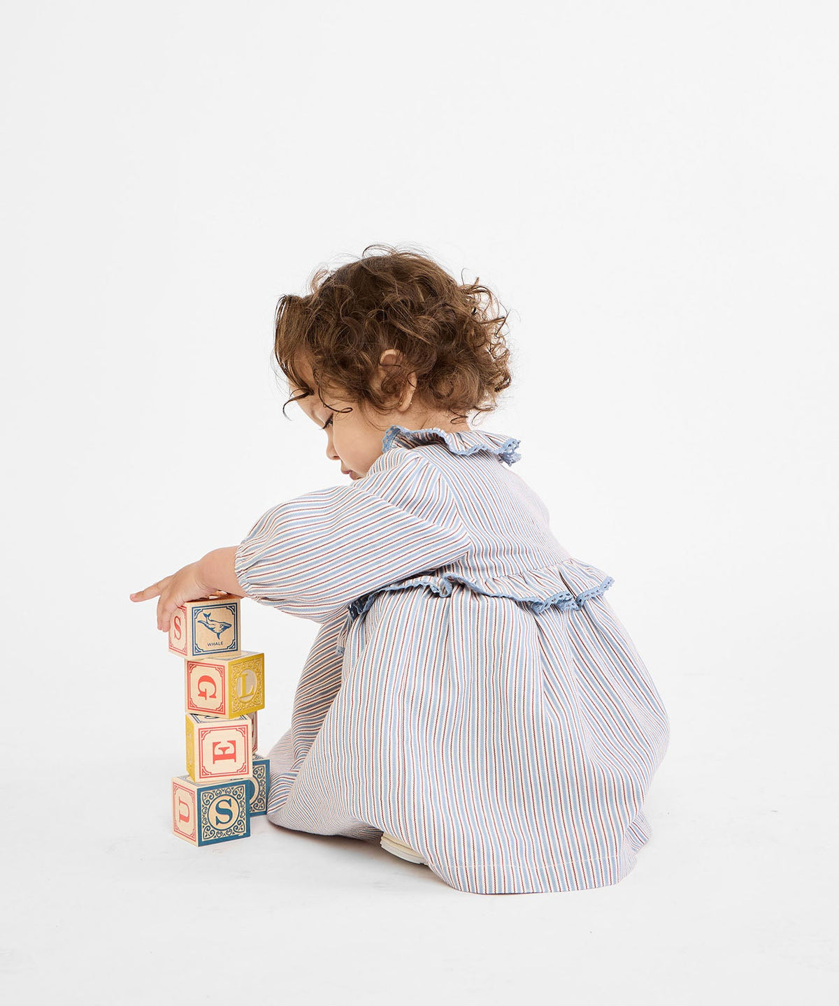 Hannah Baby Dress in Indigo Linen Stripe