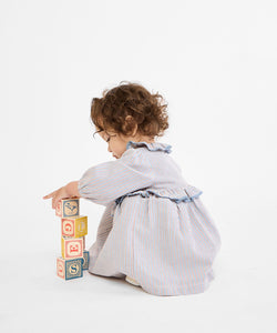 Hannah Baby Dress in Indigo Linen Stripe