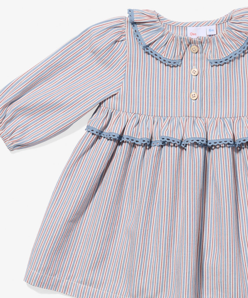 Hannah Baby Dress in Indigo Linen Stripe