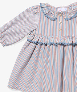 Hannah Baby Dress in Indigo Linen Stripe
