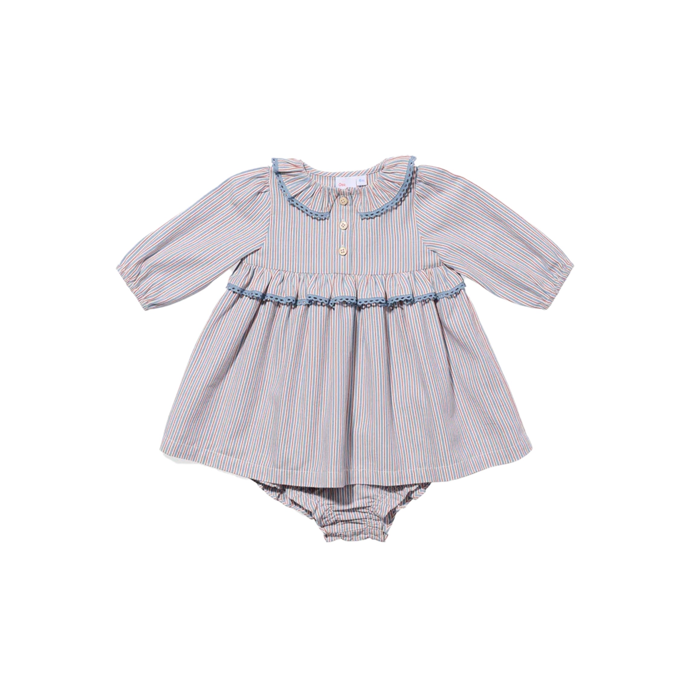 Hannah Baby Dress in Indigo Linen Stripe