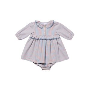 Hannah Baby Dress in Indigo Linen Stripe